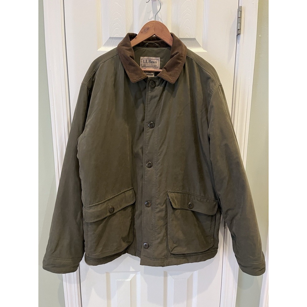 LL Bean Men L Tall Primaloft Insulated Field Olive Green Barn Coat 0WX85 Vintage